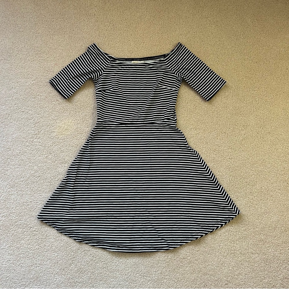 Black & White Striped Square Neck Mini Dress